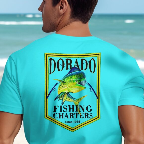 Dorado Fishing Charters T-shirt Gift for Men Mahi Dolphin Fish - Picture 1 of 2